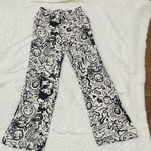 Monkl Cream and Black Abstract Pants